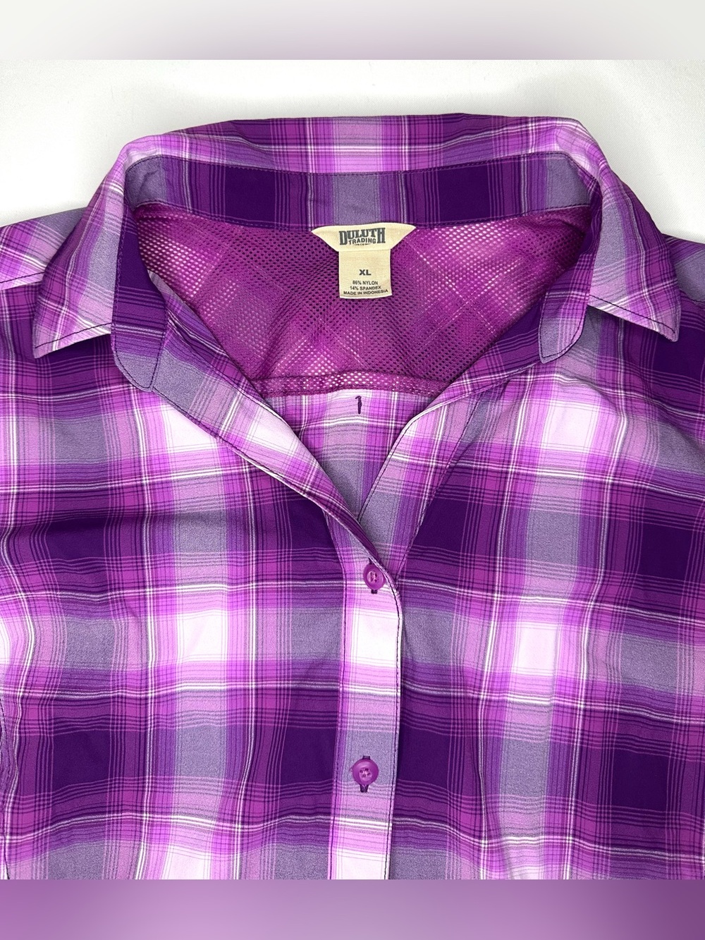 Duluth Trading Co Sidewinder Purple Plaid Roll Tab Sleeve Vented Hiking Shirt XL - Picture 3 of 8
